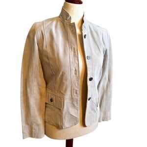 Chico's jacket cream suede leather lined with brass buttons & pockets Sz 0 US S